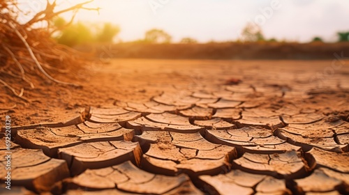 Dry cracked earth with Blur background. Global warming, climate change and global warming concept 