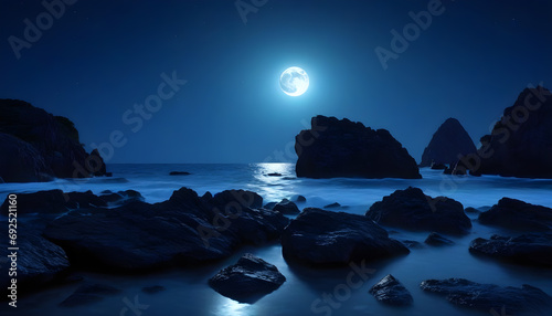 A full moon night view of sea sure generated with ai