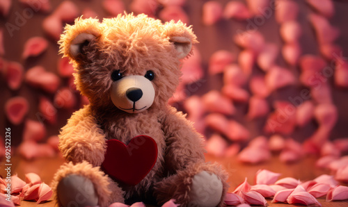 Adorable teddy bear with a tender expression and a large fluffy heart , perfect for love-themed designs and gifts