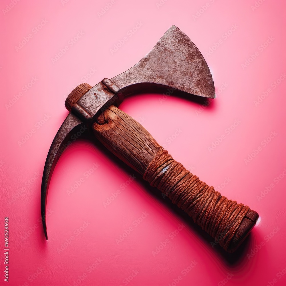 old rusty hammer isolated on  pink