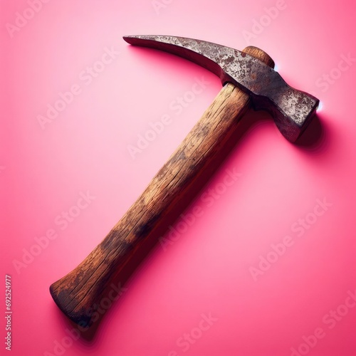 old rusty hammer isolated on pink
