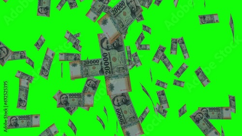 20000 HUNGARIAN FORINT notes falling Green screen