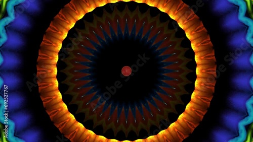 4K Colorful kaleidoscope background. Abstract multicolored motion graphics background for yoga specialist, astrology, art therapist, night club, music video.