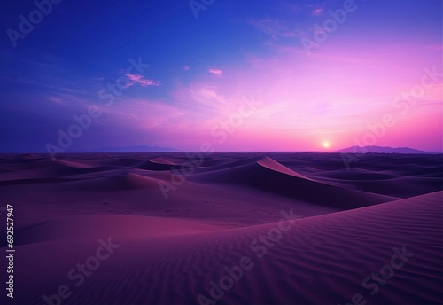 Sunset on desert sand dunes