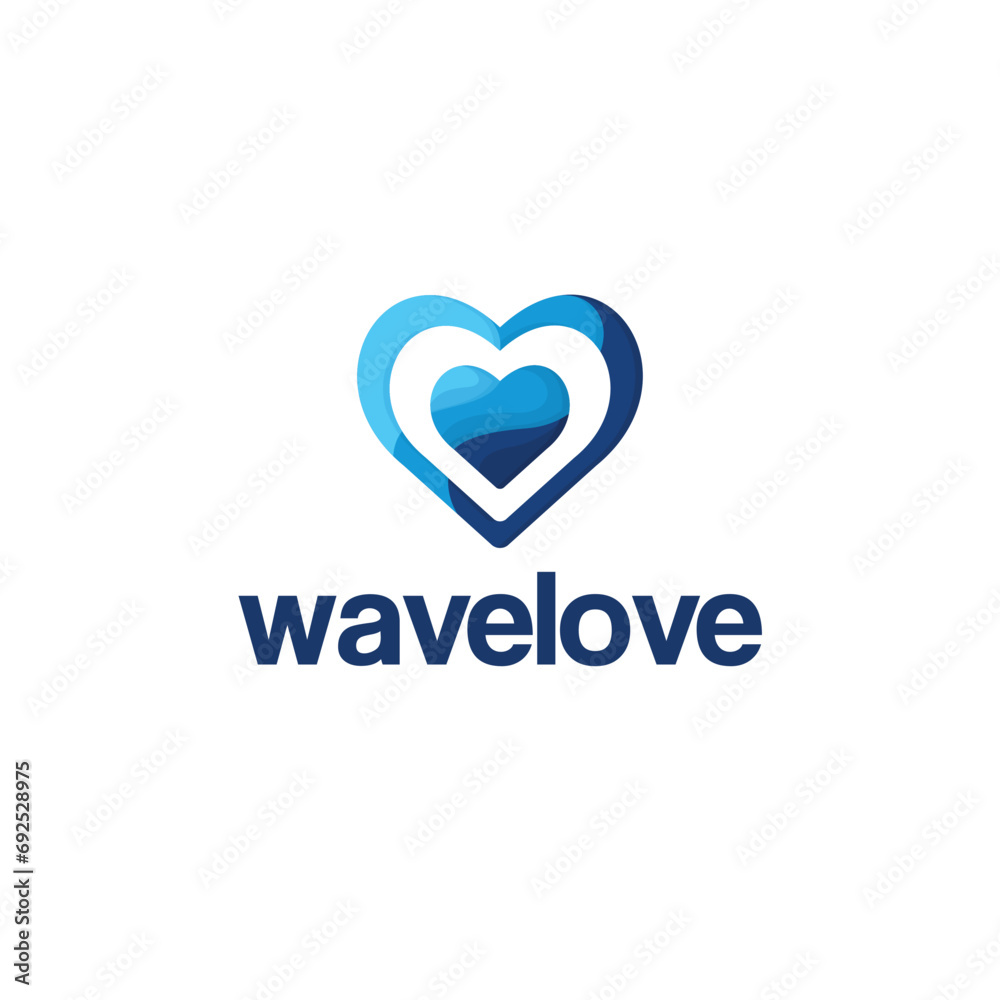 Modern colorful WAVELOVE blue hearth logo design