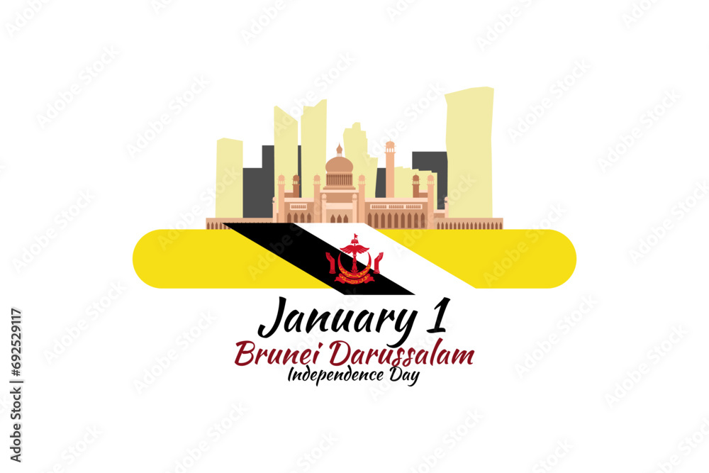 January 1, Independence day of Brunei Darussalam vector illustration. Suitable for greeting card, poster and banner. January 1, Independence day of Brunei Darussalam vector illustration. Suitable for greeting card, poster and banner.