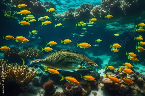 Fish and an underwater coral reef.