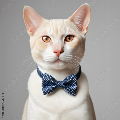 Cat with bow tie isolated on white