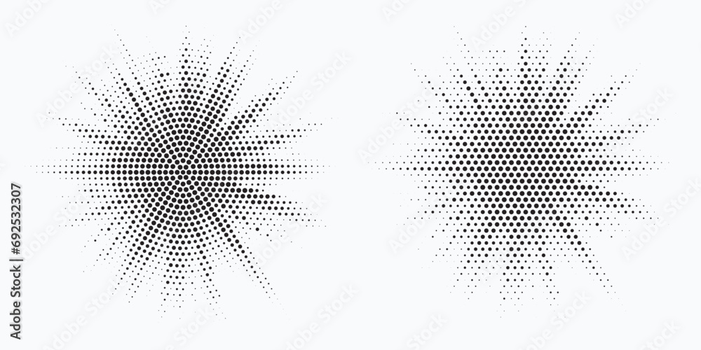 Halftone Background. Glowing light Halftone effect. Abstract grunge Starburst halftone dots background set. Star Flare, Shine light halftone texture. Retro background, pop art style. Halftone Background. Glowing light Halftone effect. Abstract grunge Starburst halftone dots background set. Star Flare, Shine light halftone texture. Retro background, pop art style.