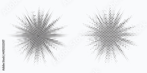 Halftone Background. Glowing light Halftone effect. Abstract grunge Starburst halftone dots background set. Star Flare, Shine light halftone texture. Retro background, pop art style.	