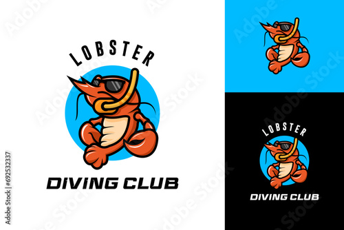 lobster mascot diving ocean beach logo design