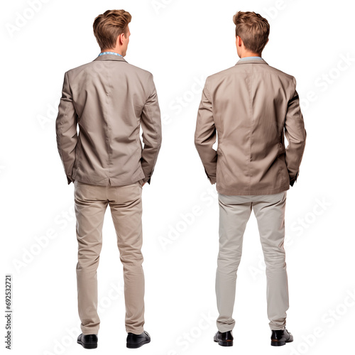 portrait of a man, back view, full-height, transparent, isolated on white background