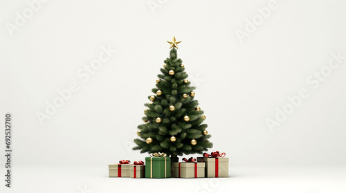 Christmas tree with presents, Xmas gifts, New Year concept, copy space, white background