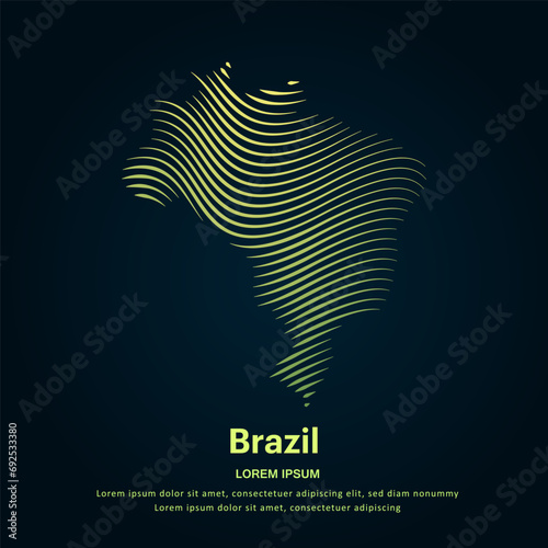 simple line art map of Brazil. Creative Brazil map logotype vector illustration on dark background. Brazil logo vector design template - EPS 10 photo