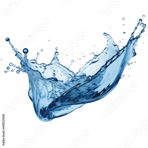 Flying blue water splash close up isolate transparent white background