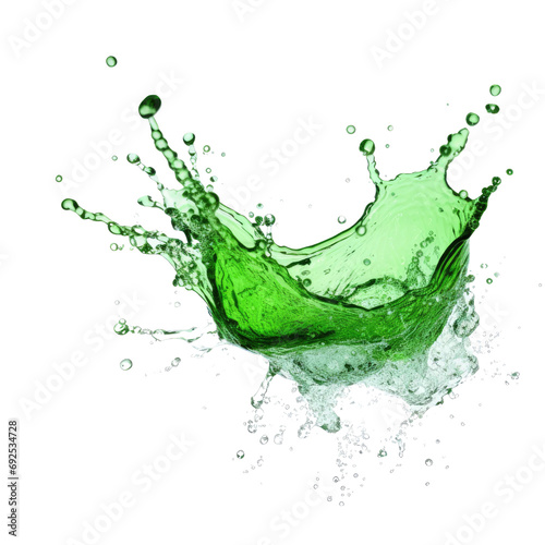 Flying green water splash close up isolate transparent white background