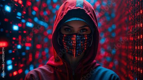 portrait of a person in a mask disguised hacker Cyberwarfare Strategies, Nation-State Players, Cyber Arms Race, DDoS Attacks, and Critical Infrastructure are some of the components of cryptocrime.
 photo