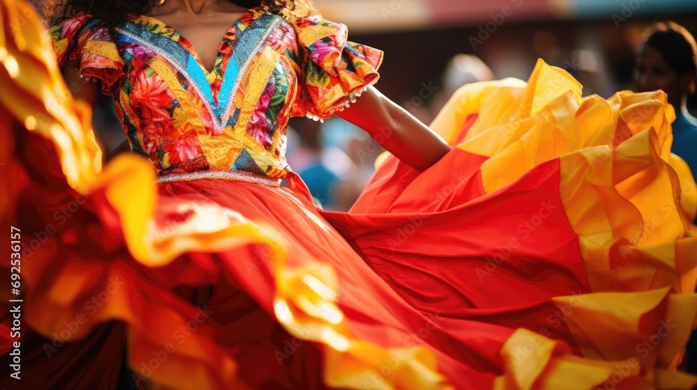 Rotating skirt with elegant movements of a skilled cumbia dancer at Carnival generative ai Rotating skirt with elegant movements of a skilled cumbia dancer at Carnival generative ai