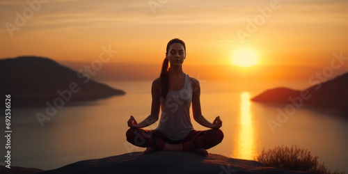 Experience relaxation and yoga during a serene sunset gazing out towards the ocean