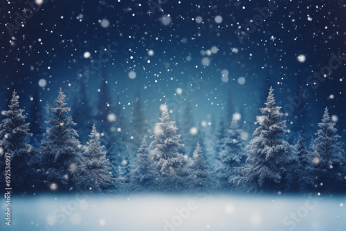Snowing with blurred forest trees background © Golden House Images