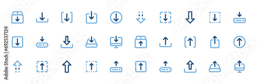Download Upload Icons Set - File Transfer, Data Exchange Vector Collection