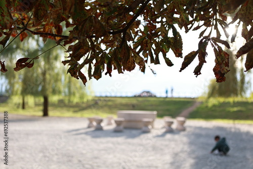 A beautiful park in Romania, Târgu Jiu. Stone chairs.