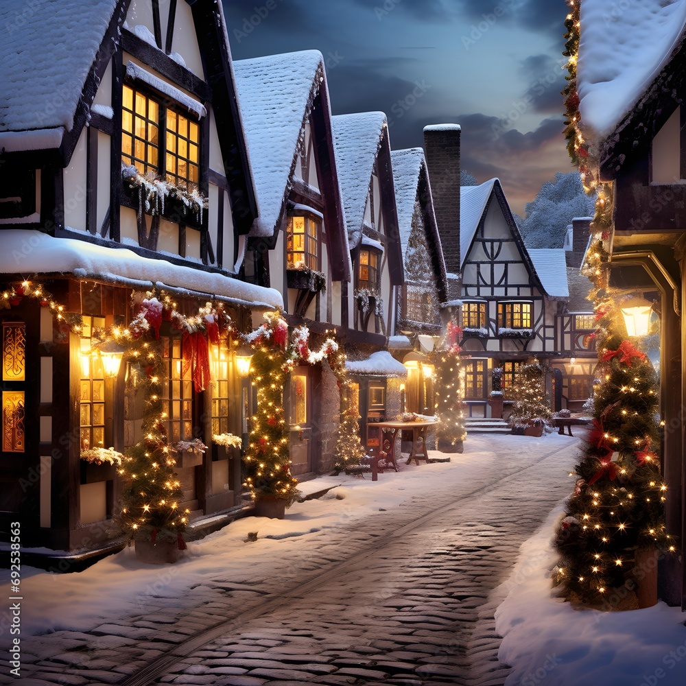 Christmas lights in the old town of Rothenburg ob der Tauber, Germany