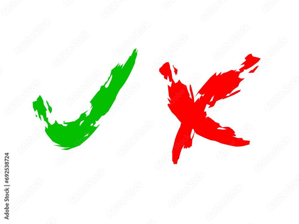 check mark and cross icon in hand painted style check mark and cross icon in hand painted style