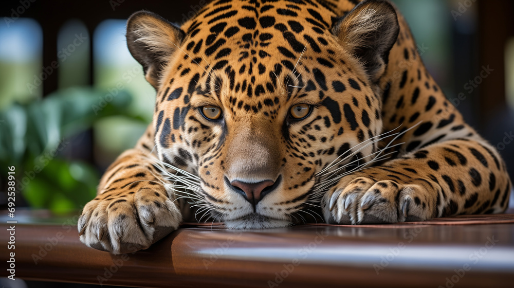Fototapeta premium Intense Jaguar Gaze, Close-Up Portrait