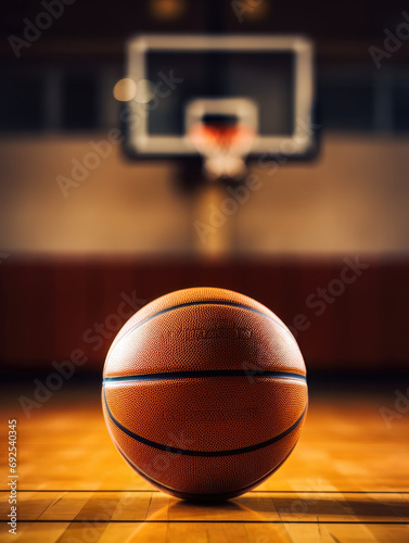 Basketball on wooden floor in a sports hall © Jürgen Fälchle