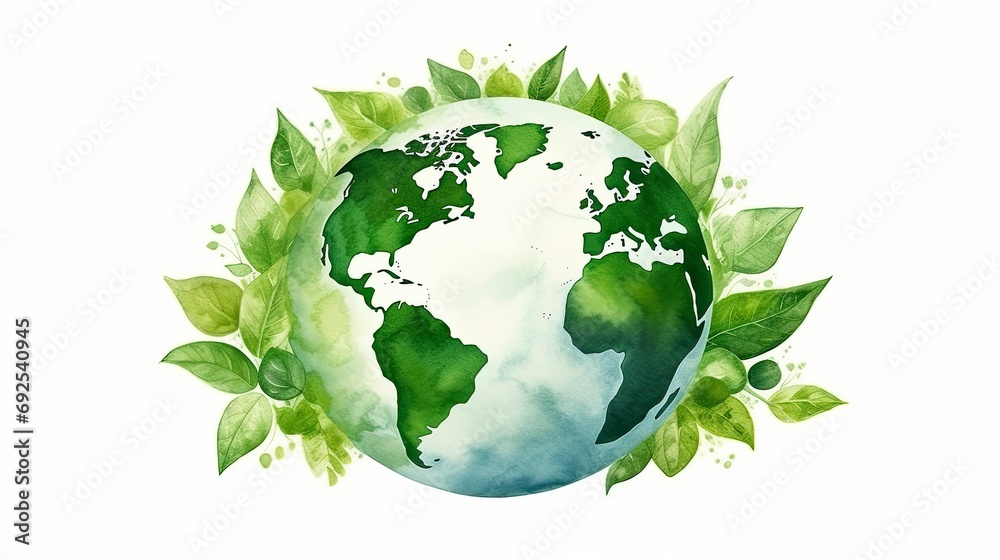 Earth day concept 3d Green Earth isolated on white background