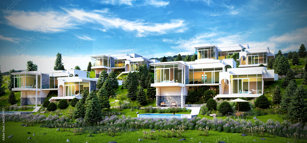 3D rendering of tropical house exterior 3D rendering of tropical house exterior