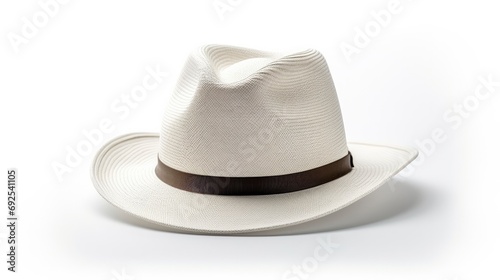 Retro fedora hat on white background photo