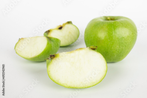 Green apples and half of apple Isolated