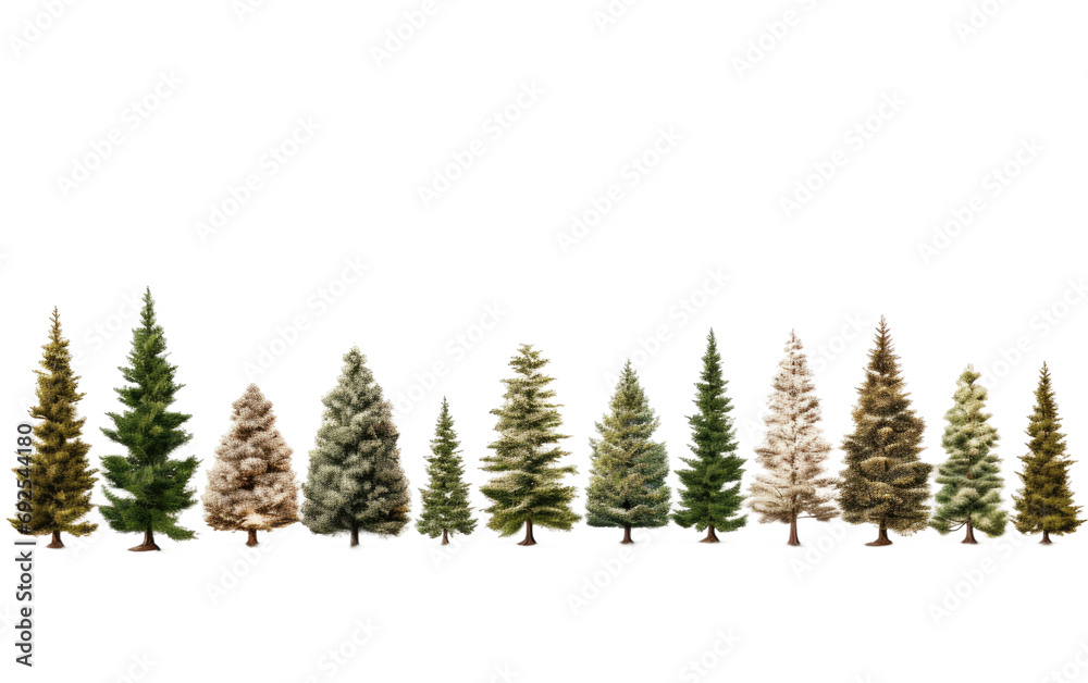 Assorted Trees Varied Christmas Collection Display on a White or Clear Surface PNG Transparent Background