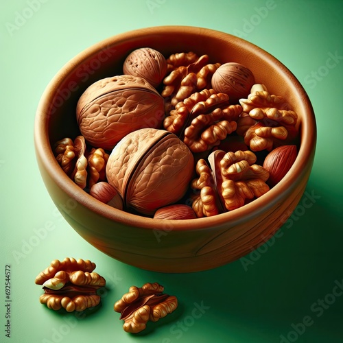 bowl of nuts isolatted green photo