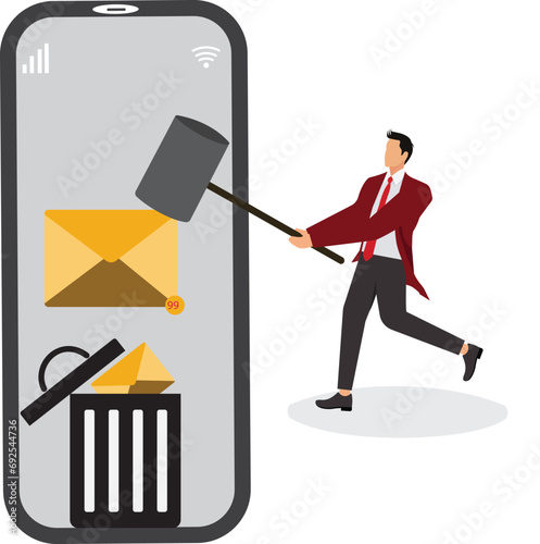 Delete the email Businessman, Trash Icon, Uncertainty, Vector, Whac-A-Mole, White Collar Crime, Wireless Technology