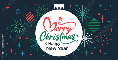 Merry Christmas and Happy new year banner printable, Unique Holiday card, vector with Merry Christmas in cursive, writing, text, clipart for tags, sign, email signature, header, cover, social media