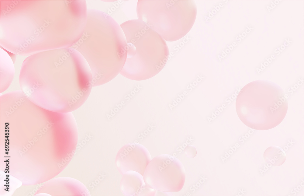 Pink bubbles floating on a simple background, 3D rendered image of chunky textured bubbles - obrazy, fototapety, plakaty 