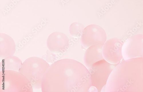 Simple image of pink balls piled up, 3D rendering of beautiful abstract bubbles with transparency photo