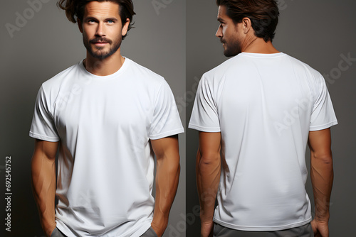 man wearing blank white t-shirt with space for your logo or design front and back view ai generated art