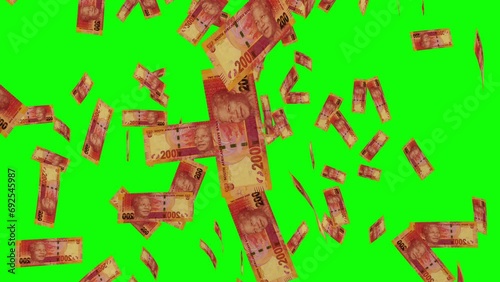 200 SOUTH AFRICAN RAND notes falling Green screen