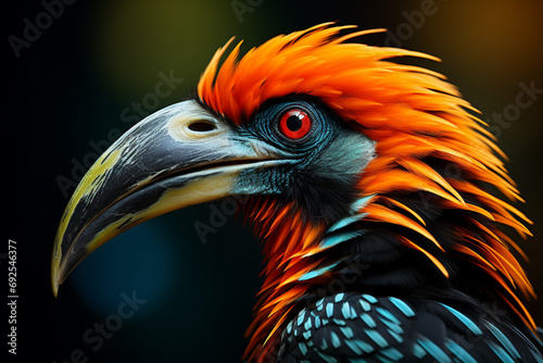 Hornbill - Rich orange and green abstract shapes in a rounded form.
