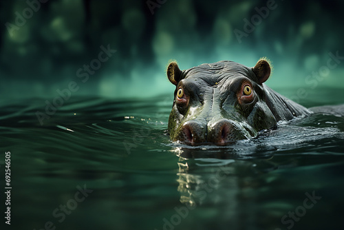 Hippopotamus - Rich range and green abstract shapes in a rounded form.