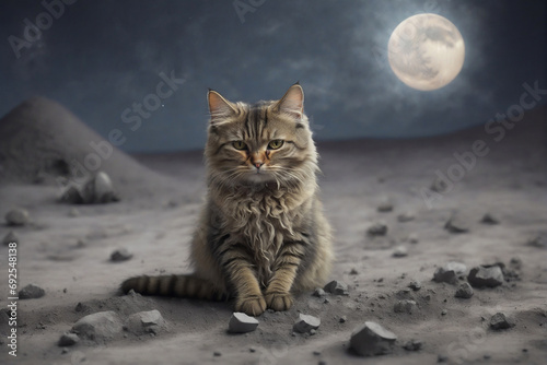 Cat sitting on tCat sitting on the moon surface poseshe moon surface poses photo