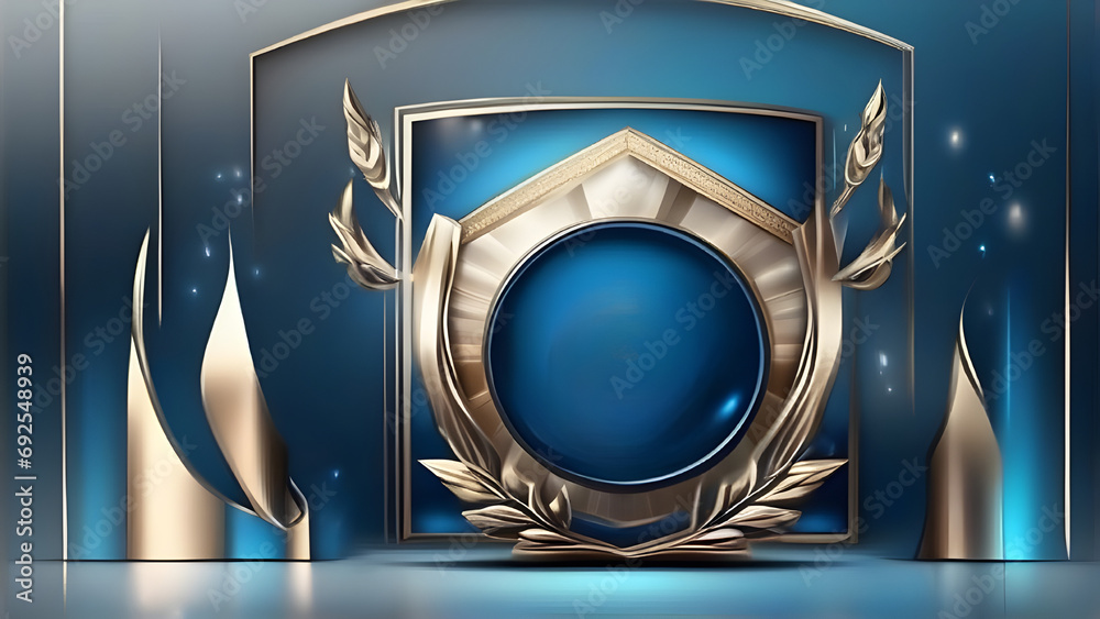 Obraz premium Dark Blue Golden Royal Awards Graphics Background. Lines Growing Elegant Shine Spark. Luxury Premium Corporate Abstract Design Template. Classic Shape Post. Center LED Screen Visual. Light Effect.