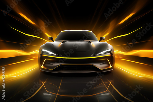 black sports or luxury car wallpaper with a fantastic yellow light effect background © degungpranasiwi