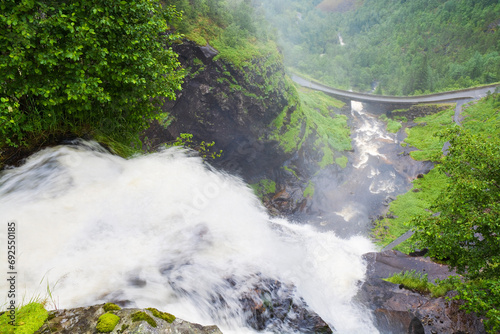 Skjervefossen waterfall near Voss in the Hordaland region, Norway photo
