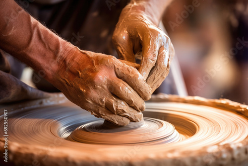 Close-up hands of a potter at work.