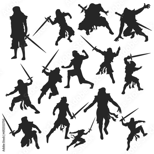 Vector samurai ninja silhouette on white background